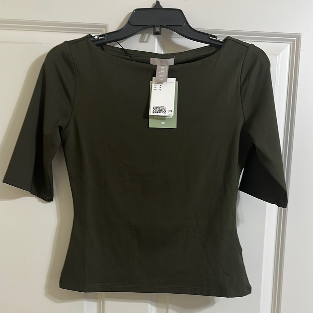 H&M Green Fitted 3/4 Sleeve‎ Blouse
